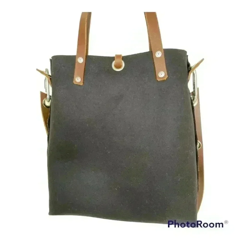 RAM BAG Wool Felt & Leather Riveted Messenger Satchel Black Bag